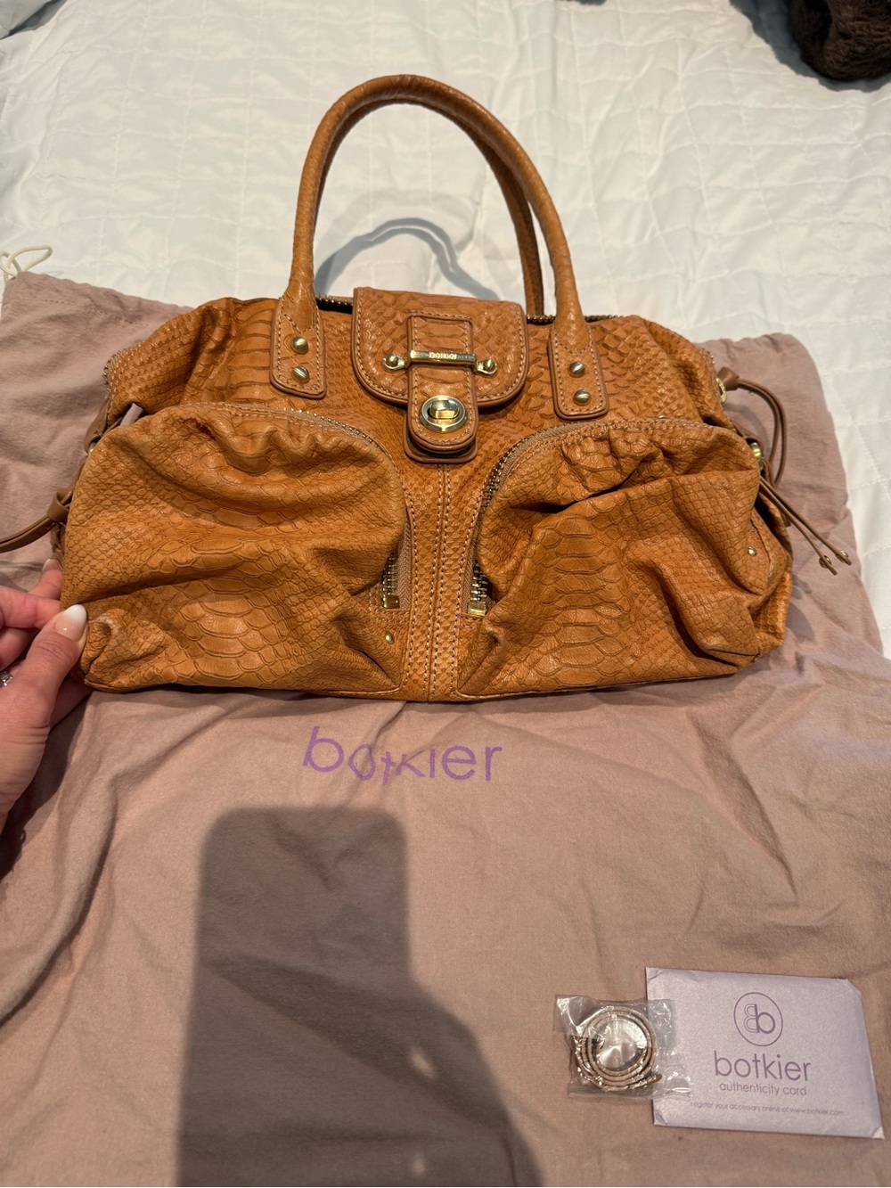 Botkier Cognac Snakeskin Leather Satchel with Gold Hardware